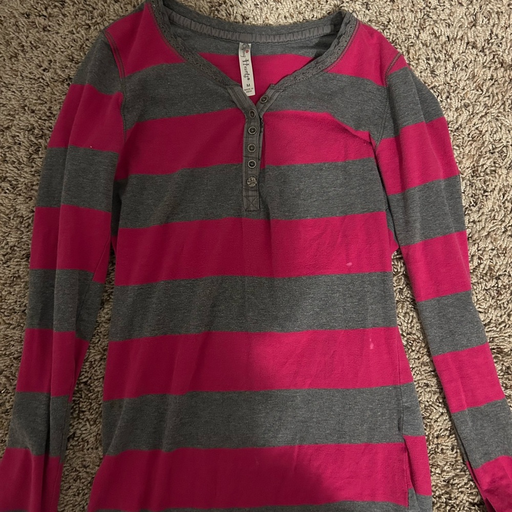 Striped Pink and Gray Long Sleeve Shirt